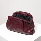 Elariah Burgundy Woven PU Leather Clutch Bag – Vintage Kiss Lock Evening Purse for Weddings & Formal Occasions