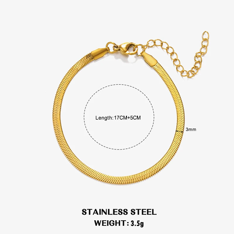 Classic Flat Snake Chain Choker Necklace – Stainless Steel Herringbone Design in Gold & Silver