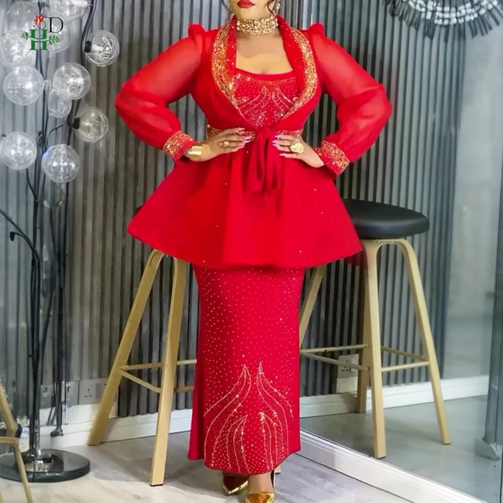 Elariah Luxury African Dashiki 2-Piece Set – Long Evening Gown with Matching Coat | Wedding & Occasion Dress (Plus Size)