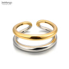 Bague JeeMango en acier inoxydable à double cercle pour femme – Plaqué or 18 carats, étanche, bijou tendance