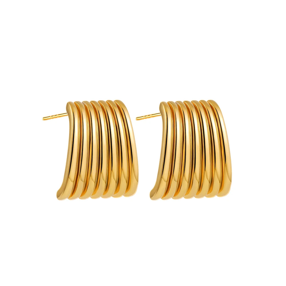 Boucles d'oreilles pendantes à nœuds multicouches en acier inoxydable plaqué or 18 carats pour femmes – Boucles d'oreilles rondes texturées et tendance