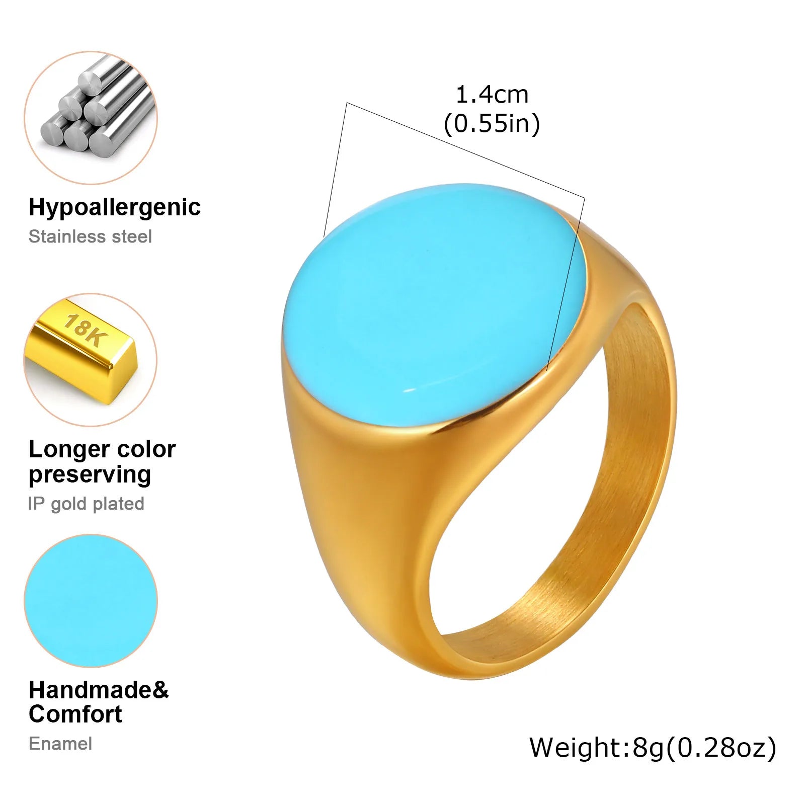 Bague torsadée épaisse en émail pour femme – Bague croisée ouverte en acier inoxydable plaqué or, anneau empilable étanche (bleu/vert/rose)