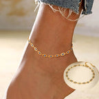 Bracelet de cheville œil protecteur doré pour femme – Bracelet de cheville ajustable, étanche, en acier inoxydable plaqué or, bijou de pied pour l'été à la plage