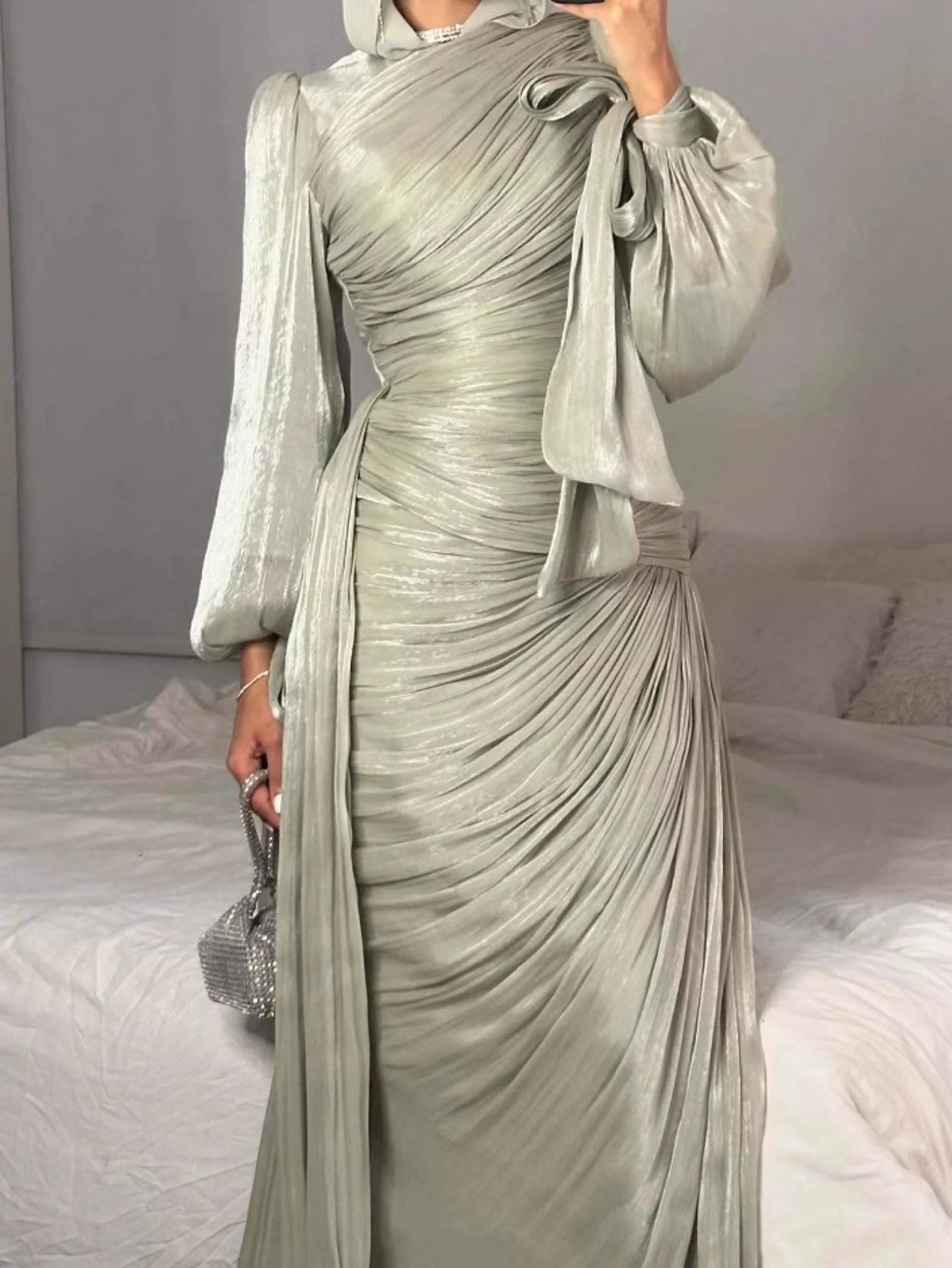 Robe maxi caftan soyeuse et modeste Elariah pour femmes – Abaya musulmane à manches longues, Jalabiya, tenue décontractée et de soirée