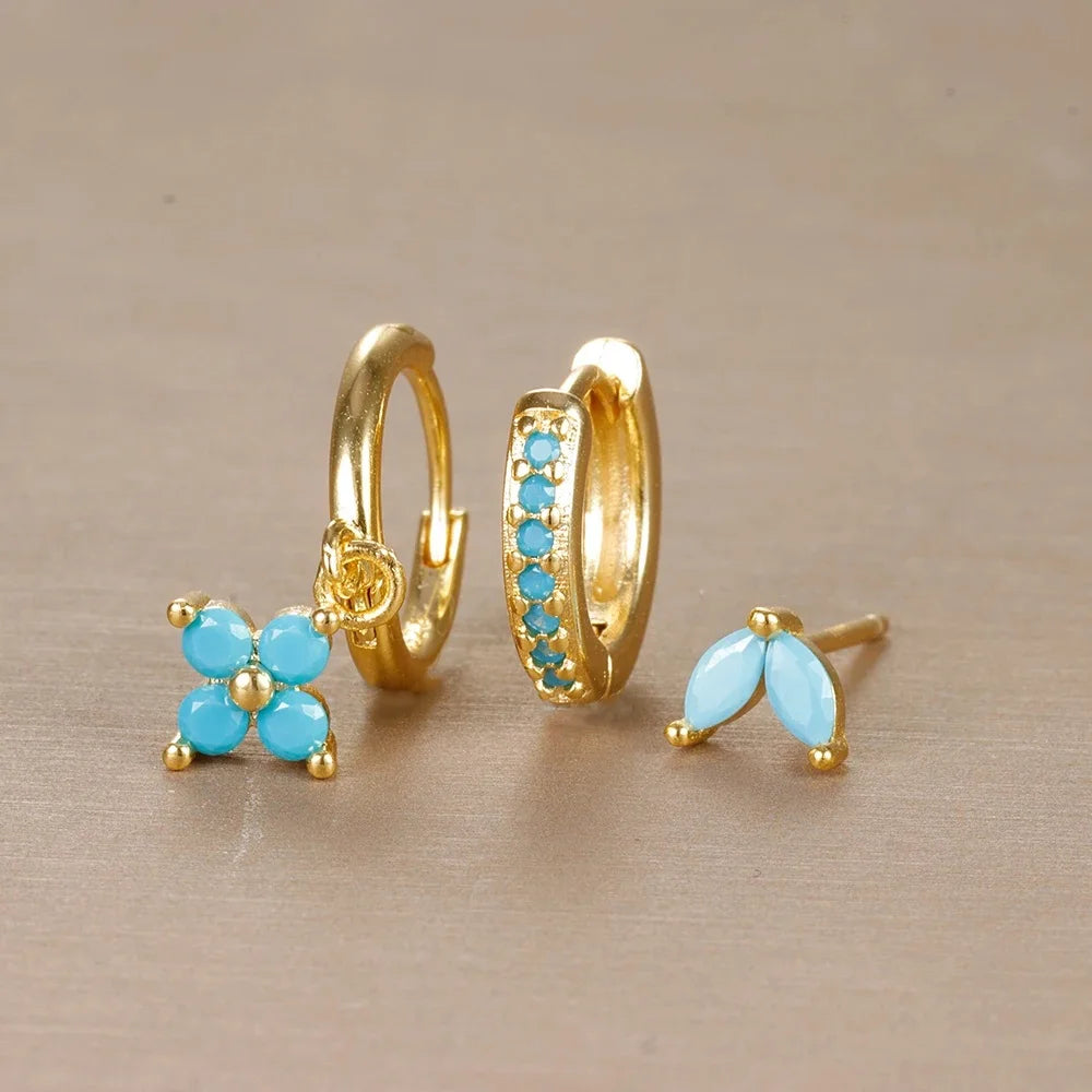 Ensemble de 3 boucles d'oreilles pendantes en acier inoxydable avec zircon cubique – Boucles d'oreilles florales hypoallergéniques pour femmes