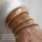Bracelet à chaîne torsadée pour femme – Bracelet minimaliste en acier inoxydable doré ou argenté (2 mm / 3 mm / 4 mm / 5 mm)