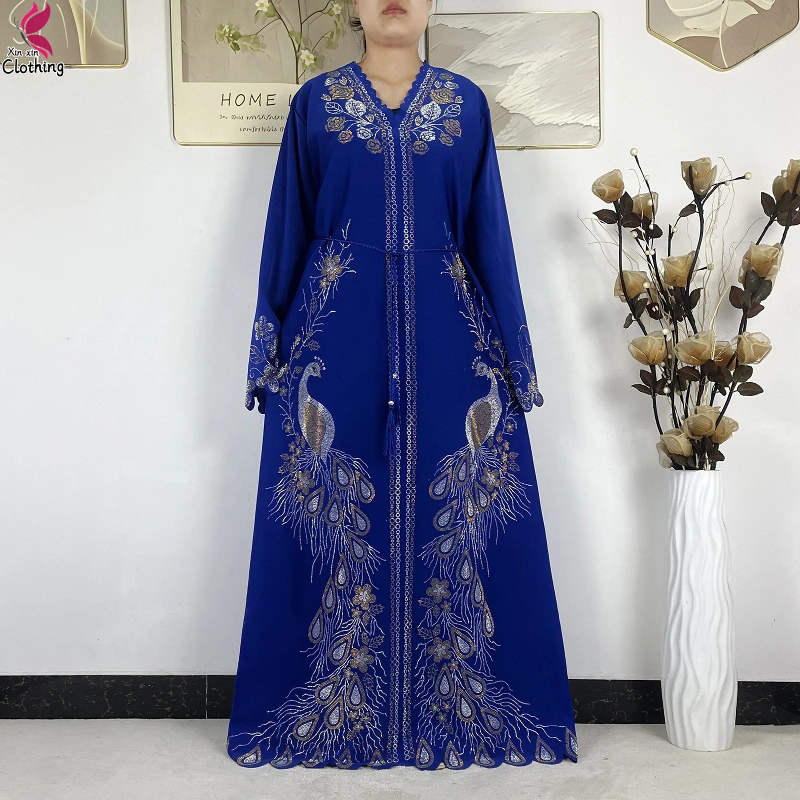 Elariah Diamond Chiffon Modest Abaya Dress – Elegant Long Sleeve Islamic Maxi Robe
