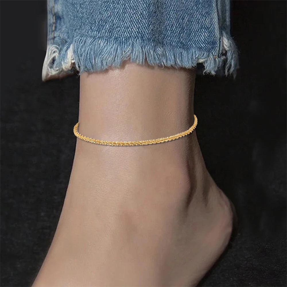 Adjustable Gold Plated Stainless Steel Anklet for Women – Waterproof Classic Chain Anklet 20+3cm | ELARIAH