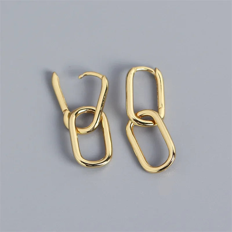 Retro Double Loop Hoop Earrings – Gold & Silver Geometric Drop Design