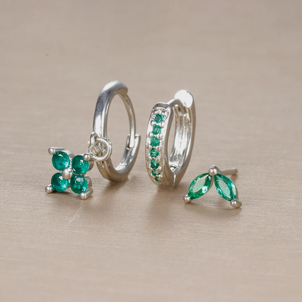 Ensemble de 3 boucles d'oreilles pendantes en acier inoxydable avec zircon cubique – Boucles d'oreilles florales hypoallergéniques pour femmes