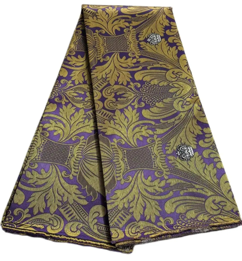 African Damask Lace Fabric (2.5 or 5 Yards) – Thick Jacquard Brocade for Aso Oke, Headwrap & Bridal Dresses