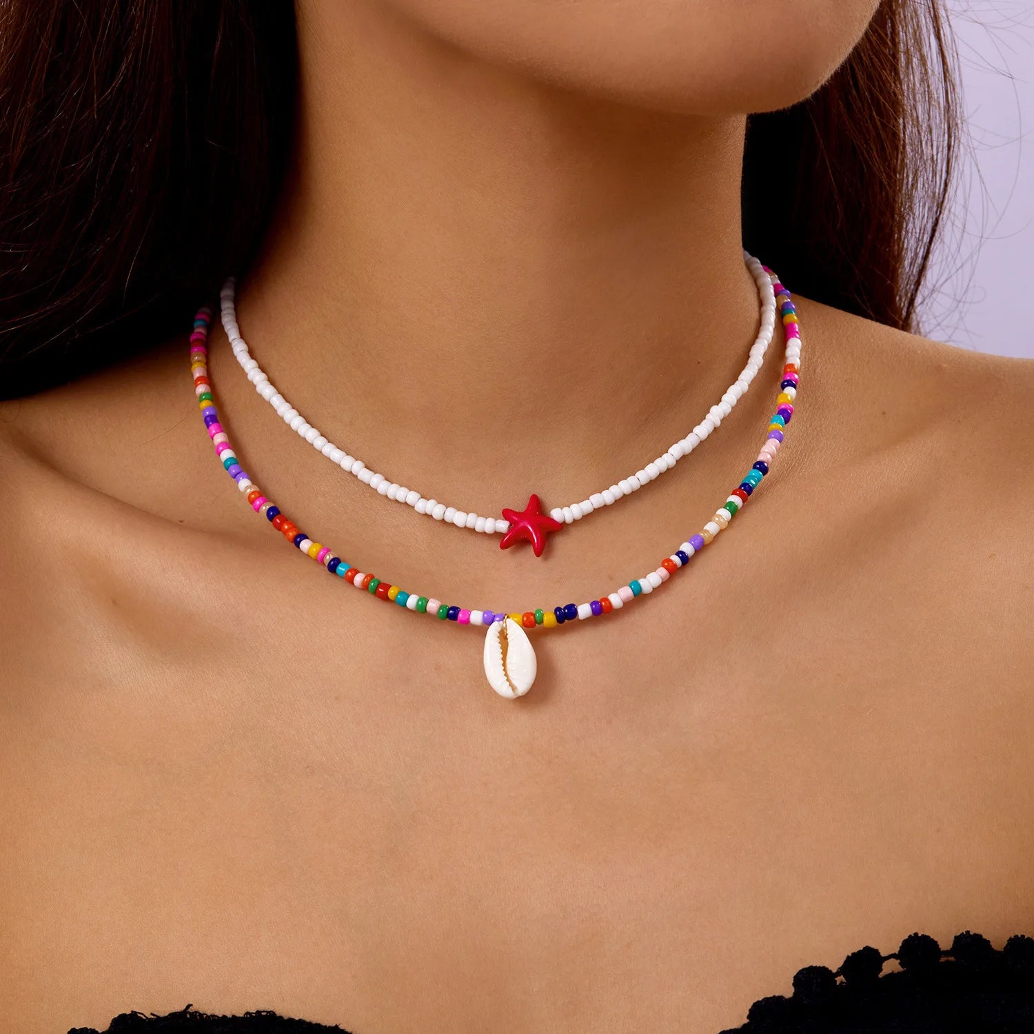 Collier coquillage bohème pour femme – Pendentif coquillage et étoile de mer