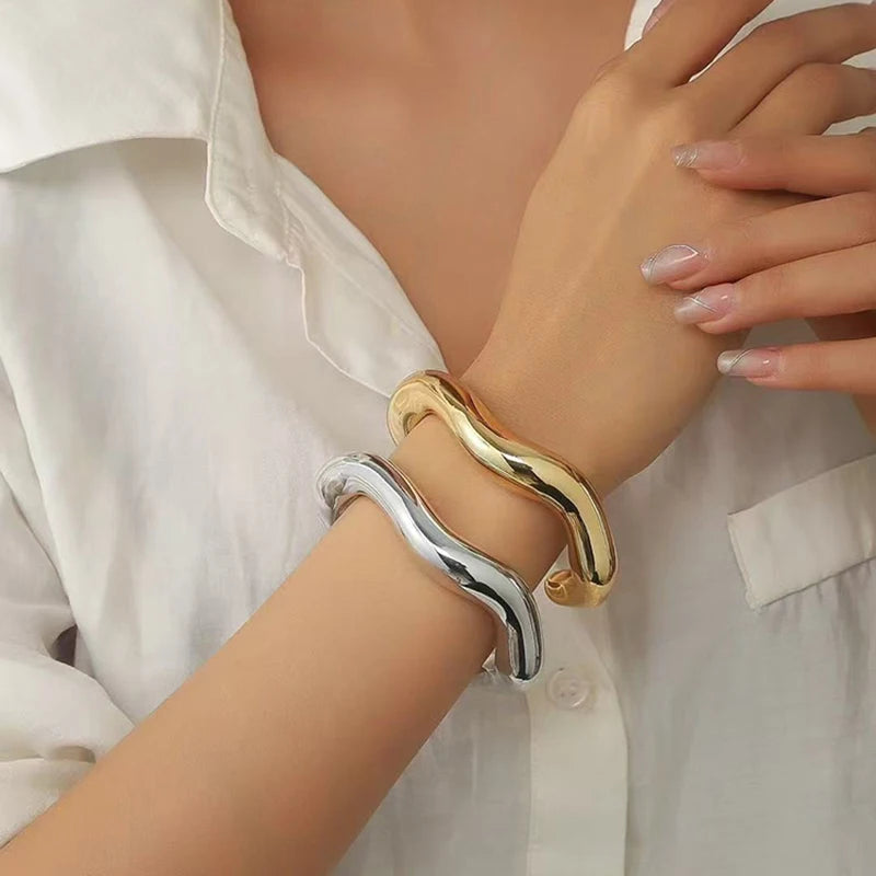 Irregular Geometric Cuff Bangle Bracelet for Women – Bold Statement Fashion Bracelet, Trendy Open Cuff Jewelry