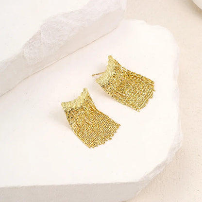 Gold Bling Tassel Statement Earrings – Elegant Long Drop Design for Women