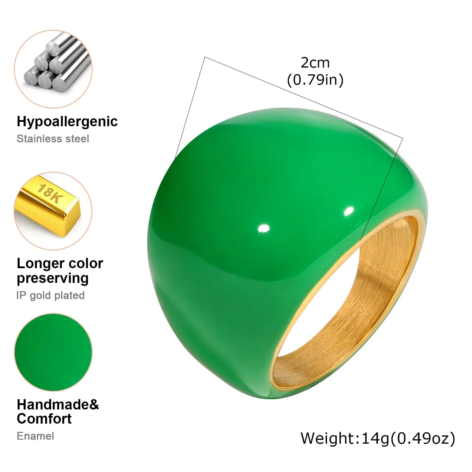 Bague torsadée épaisse en émail pour femme – Bague croisée ouverte en acier inoxydable plaqué or, anneau empilable étanche (bleu/vert/rose)