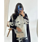 Elariah Retro Printed Pleated Abaya Coat – Belted Chiffon Maxi Modest Windbreaker Jacket for Women (One Size)