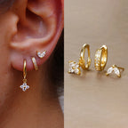 Ensemble de 3 boucles d'oreilles pendantes en acier inoxydable avec zircon cubique – Boucles d'oreilles florales hypoallergéniques pour femmes