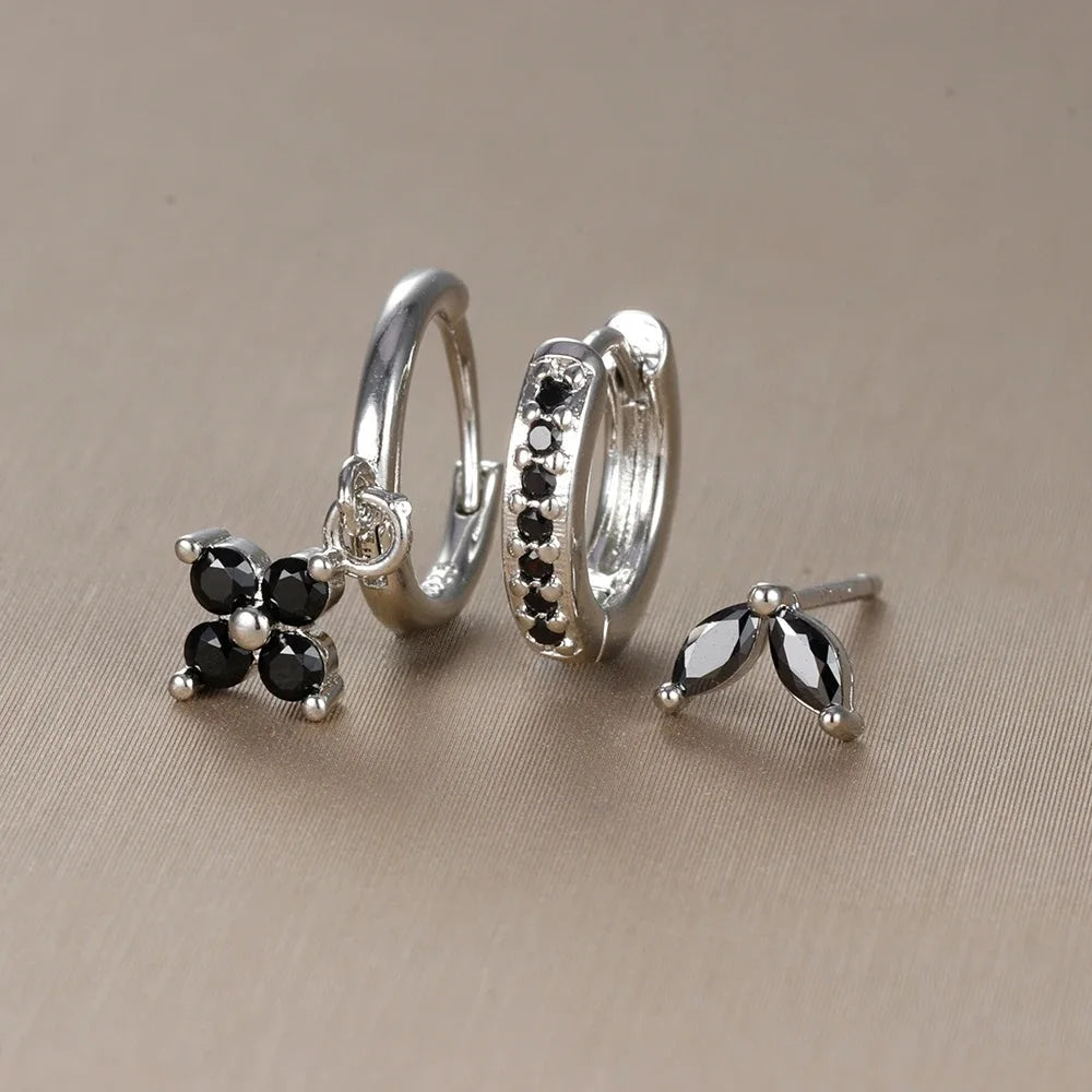 Ensemble de 3 boucles d'oreilles pendantes en acier inoxydable avec zircon cubique – Boucles d'oreilles florales hypoallergéniques pour femmes