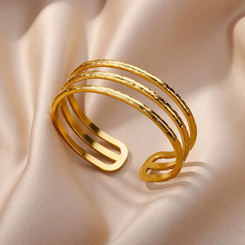 Luxury Adjustable Stainless Steel Bangle Bracelet – Waterproof Gold Cuff Jewelry for Women