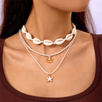 Collar bohemio de conchas de playa: gargantilla con colgante de concha y estrella de mar para mujer