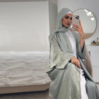 Luxury Satin Batwing Abaya Kimono – Shiny Open Front Maxi Kaftan for Ramadan, Eid & Evening Wear