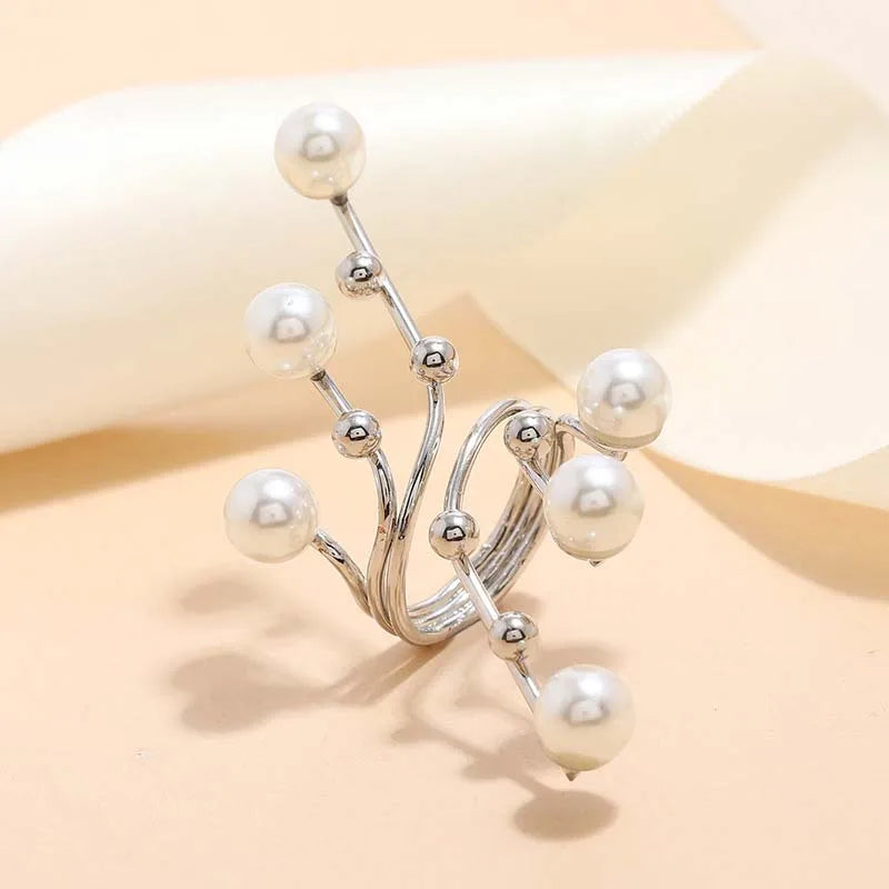 Bague géométrique vintage à double couche en perles blanches – Bague imposante pour femme