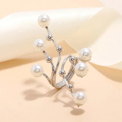 Vintage White Pearl Double-Layer Geometric Ring – Chunky Statement Ring for Women