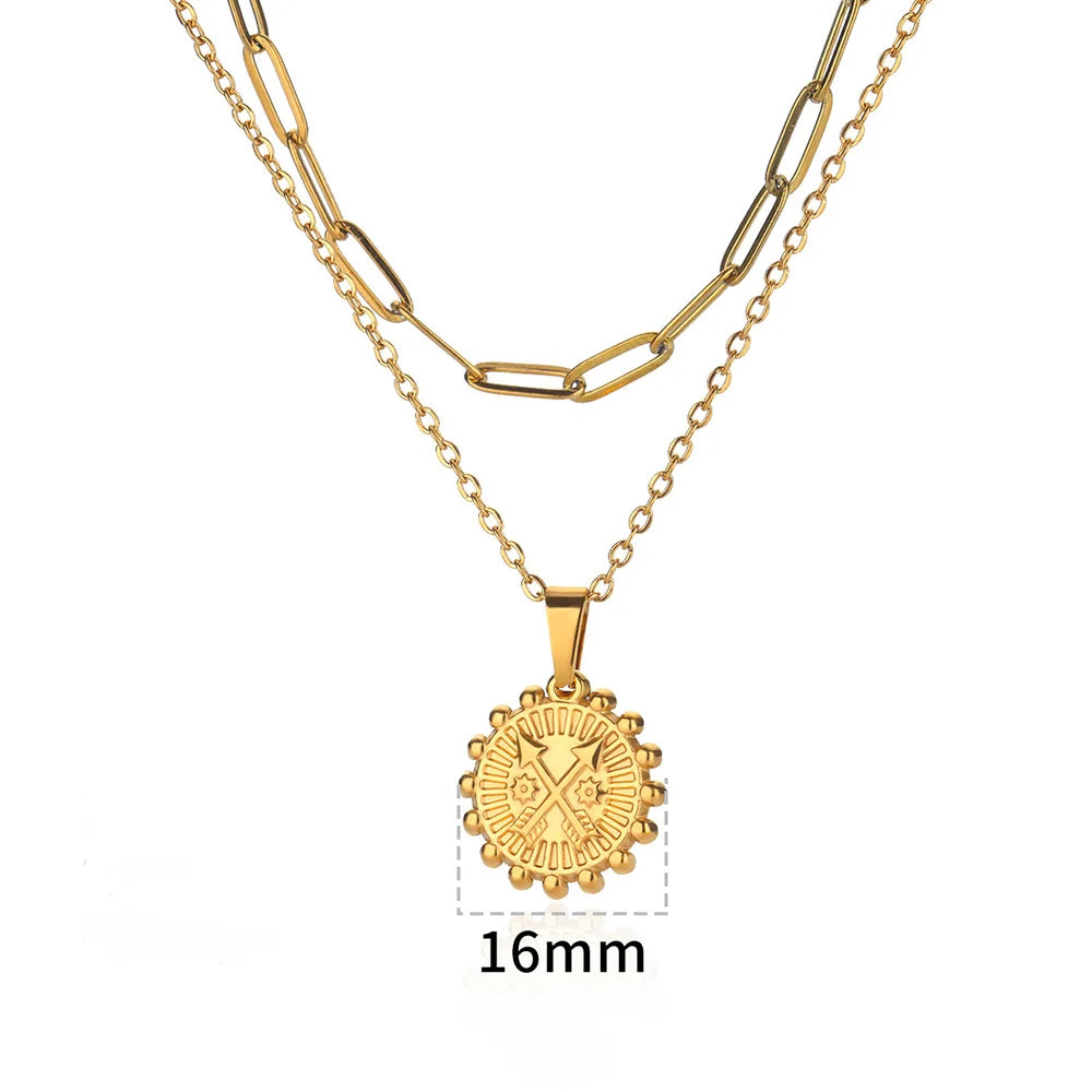 Sunflower Pendant Geometric Necklace – Stainless Steel Clavicle Chain for Women