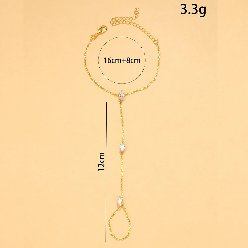 Bohemian Crystal Rhombus Bracelet with Finger Chain – Elegant Party Jewelry for Women