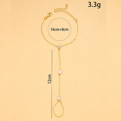 Bohemian Crystal Rhombus Bracelet with Finger Chain – Elegant Party Jewelry for Women