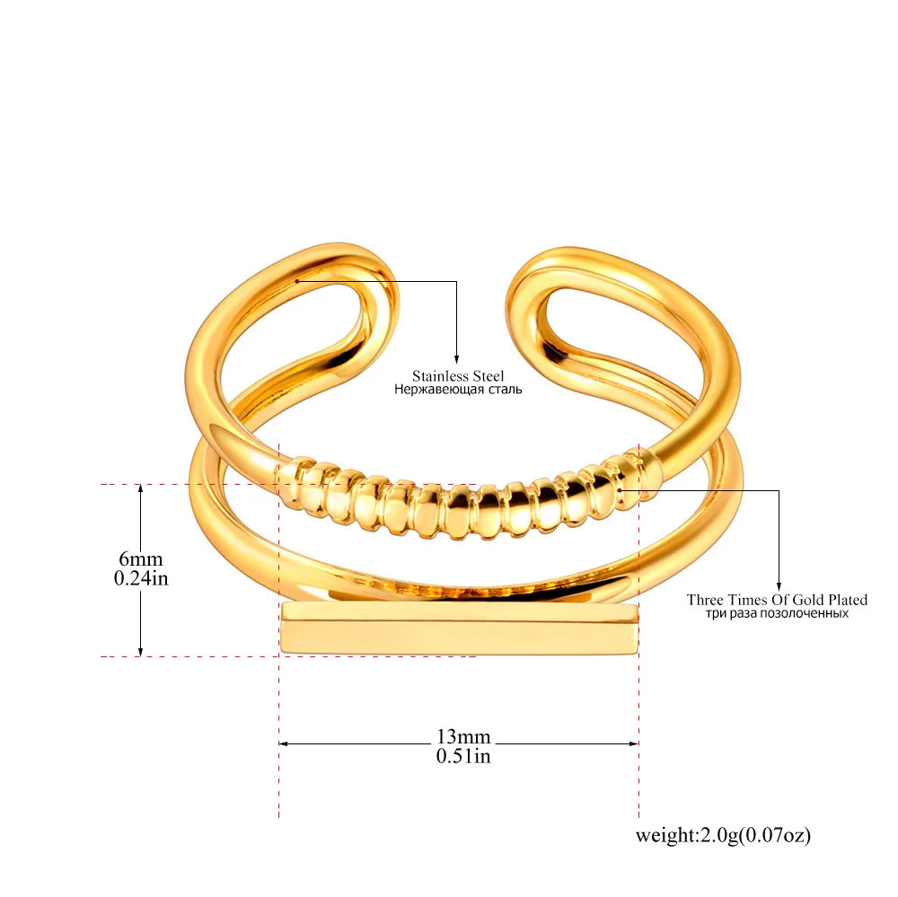 Bague JeeMango en acier inoxydable à double cercle pour femme – Plaqué or 18 carats, étanche, bijou tendance