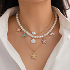 Collar bohemio de conchas de playa: gargantilla con colgante de concha y estrella de mar para mujer