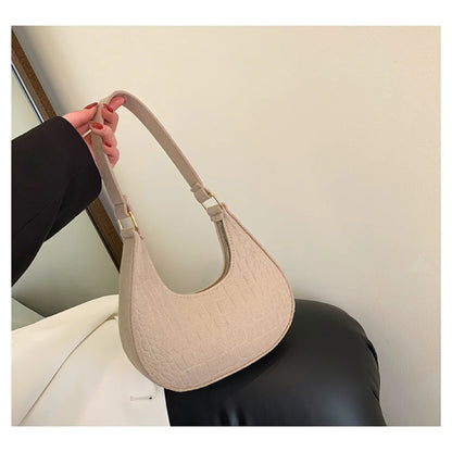Bolso retro para mujer, tipo axila, de fieltro, de color liso, para hombro, informal, tipo bola de masa, sencillo, a la moda