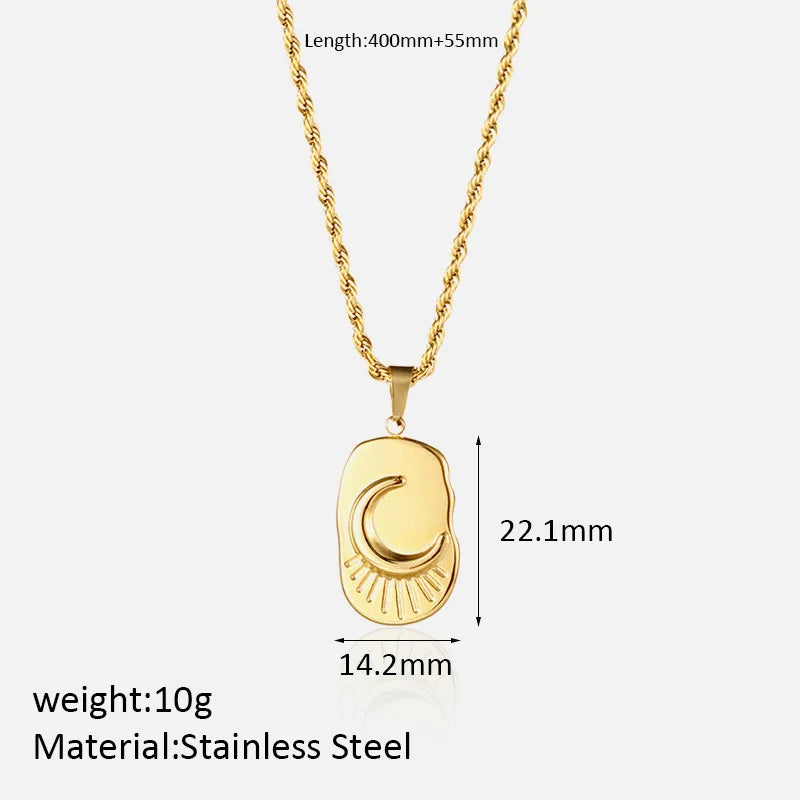 French Vintage Star & Moon Necklace – 316L Stainless Steel Celestial Pendant Chain (Unisex, Gold Tone) | ELARIAH