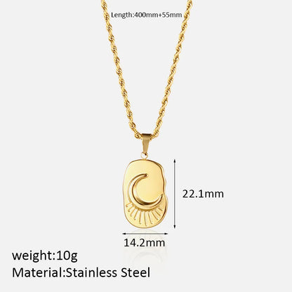 French Vintage Star & Moon Necklace – 316L Stainless Steel Celestial Pendant Chain (Unisex, Gold Tone) | ELARIAH
