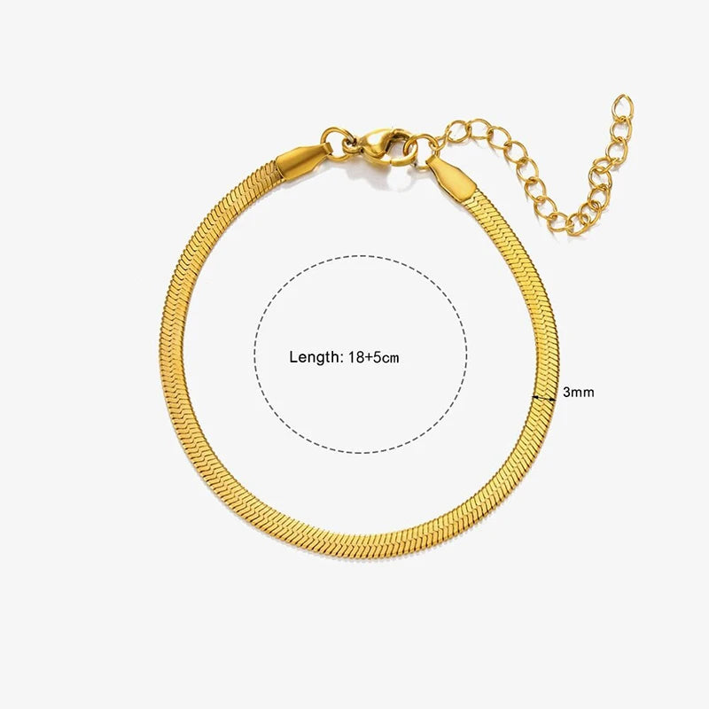 Gargantilla clásica de cadena plana de serpiente: diseño de espiga de acero inoxidable en oro y plata.