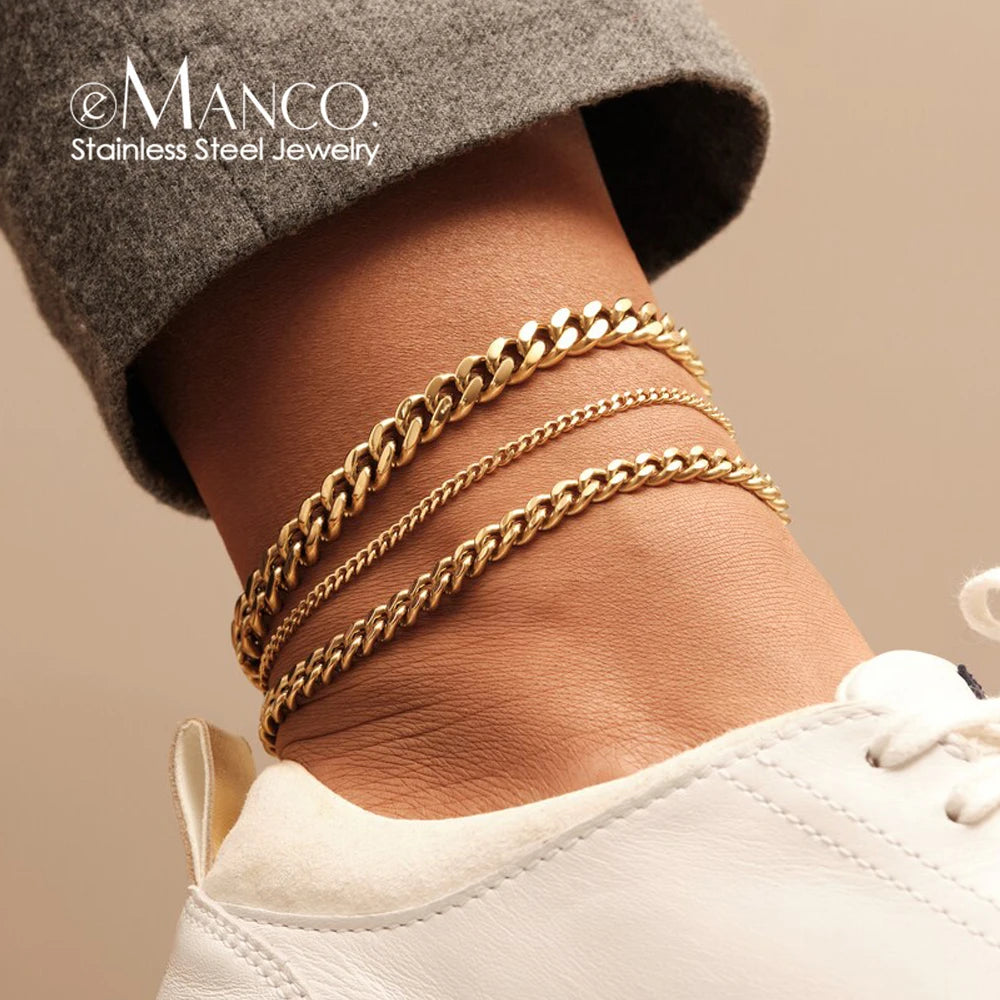 Bracelet de cheville minimaliste en acier inoxydable à chaîne cubaine pour femme – Bracelet de cheville de plage délicat et ajustable de 4 mm, doré ou argenté