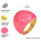 Chunky Enamel Twist Ring for Women – Gold Plated Stainless Steel Open Crossover Statement Ring, Waterproof Stackable Band (Blue/Green/Pink)
