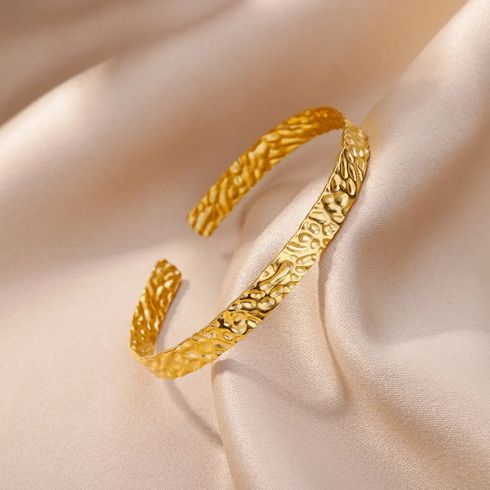 Bracelet jonc ajustable de luxe en acier inoxydable – Bijou manchette doré étanche pour femme