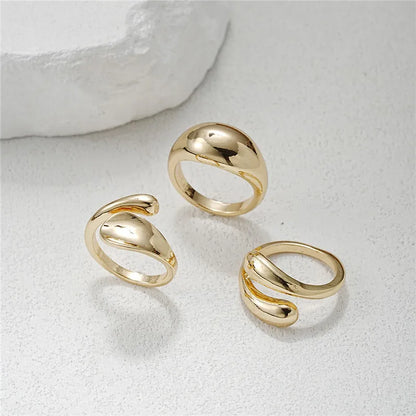 3-Piece Gold Plated Geometric Open Ring Set – Chunky, Irregular & Trendy Statement Rings for Women