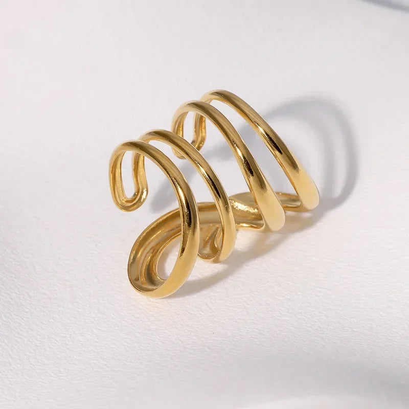 Bague cocktail géométrique Elariah en acier inoxydable plaqué or 14 carats – Bague de soirée audacieuse pour femme