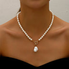 Collier ras du cou élégant avec pendentif en cristal et grosses perles – Bijou de mariage romantique pour femme