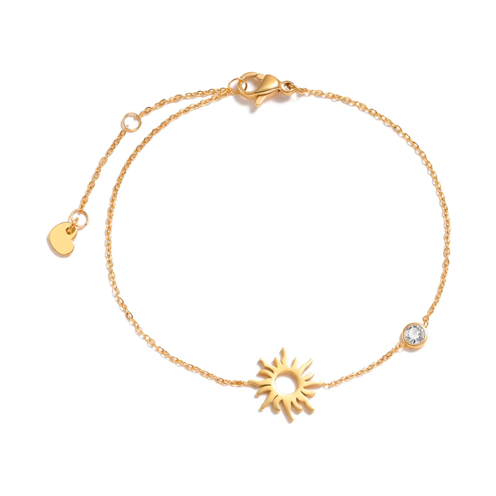 Bracelet minimaliste à breloques croix, croissant de lune et étoile pour femme – Bracelet fin en acier inoxydable à maillons dorés ajustables