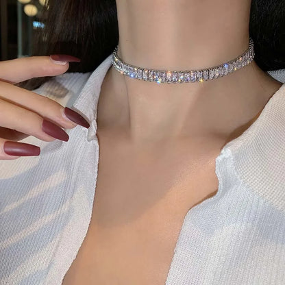 Luxury Shiny Zircon Square Choker Necklace for Women – Exquisite Crystal Jewelry Gift for Weddings, Parties & Daily Wear