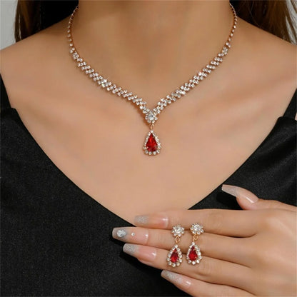 Luxurious Crystal Water Drop Necklace & Earrings Set – Elegant Bridal & Party Jewelry