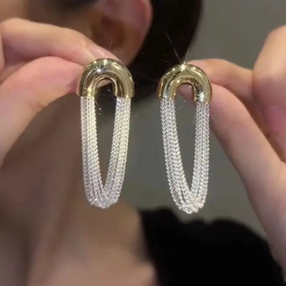 Exaggerated Luxury Long Tassel Earrings – Gold Geometric Chain Statement Jewelry