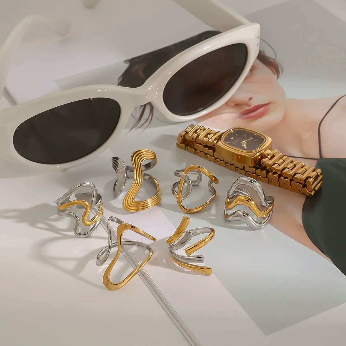 Minimalist Two-Tone Irregular Ring – 18K Gold Plated Stainless Steel Women’s Stackable Jewelry