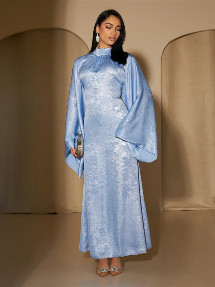 Elariah Luxury Satin Abaya Dress for Women – Modest Islamic Kaftan with Waist Sash, Long Sleeve Maxi Dress