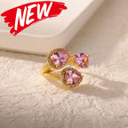Bague cœur plaquée or de luxe avec zircones colorées – Bague cocktail ajustable en acier inoxydable pour femme