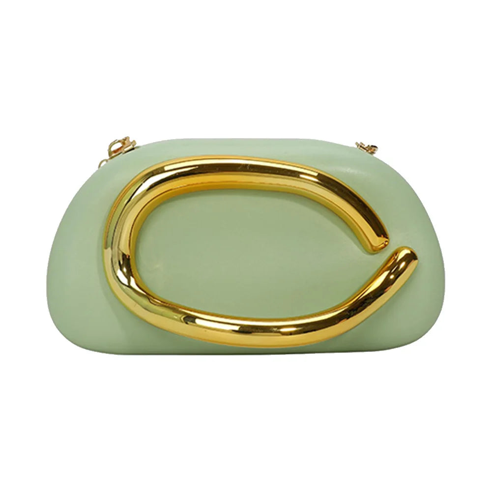 Elariah Structured PU Leather Clutch Bag with Metal Handle – Women’s Evening Crossbody & Handheld Party Purse
